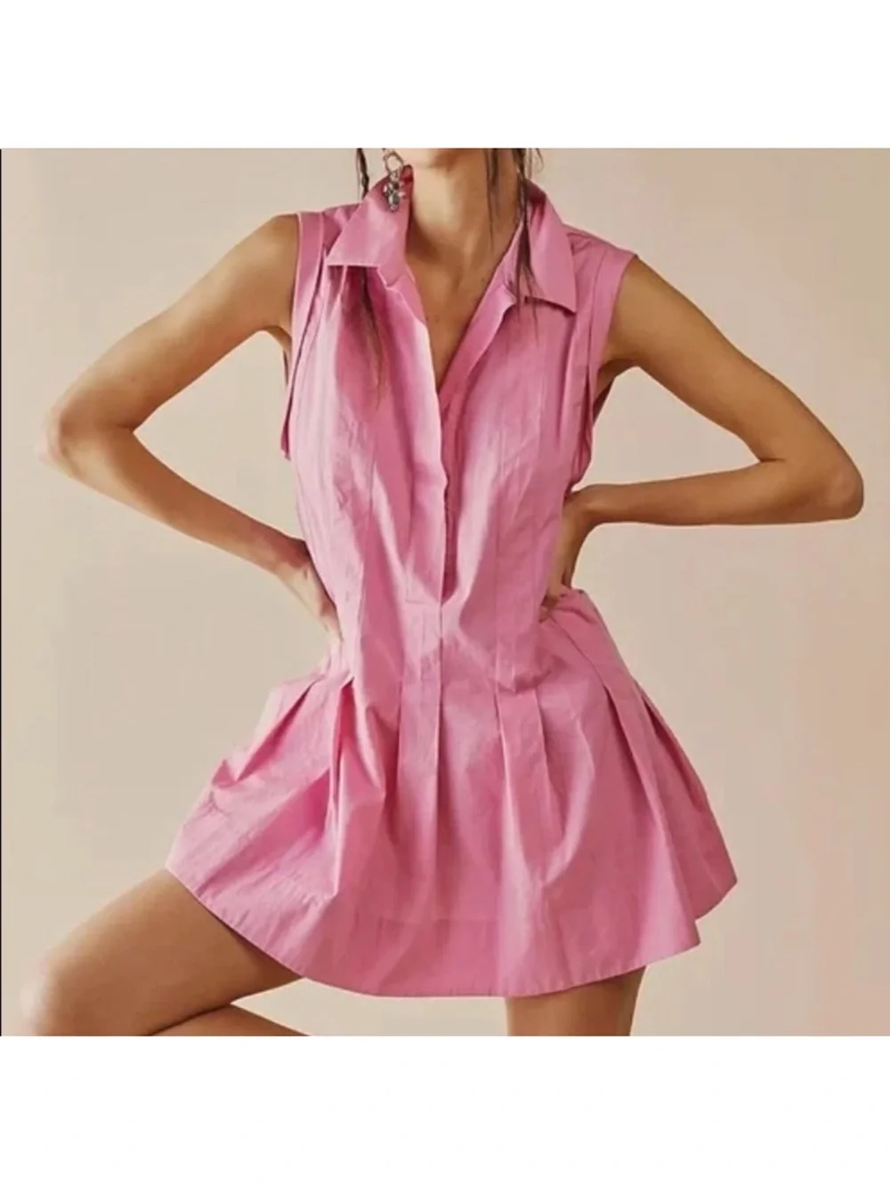 Free People Pink Sleeveless Drop-Waist Dress